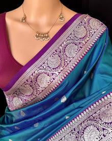 PEACOCK BLUE ART SILK SAREE