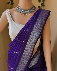 VIOLET COTTON SILK SAREE WITH SILVER BORDER