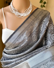 GREY SILVER ART SILK SAREE
