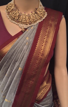 ASH COTTON SILK SAREE WITH MANGO BORDER.