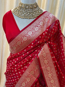 CHILLI RED BANARASI SILK SAREE.