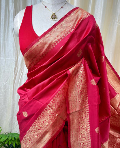 Chilli red art silk saree.