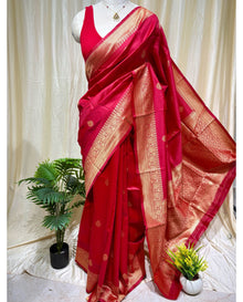 Chilli red art silk saree.