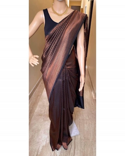 BLACK BROCADE ART SILK SAREE
