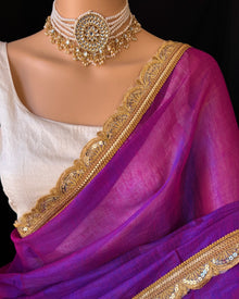 PURPLE LACE TISSUE SAREE