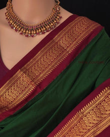 BOTTLE GREEN COTTON SILK SAREE