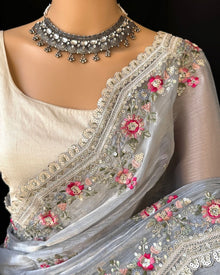 GREY ORGANZA SAREE
