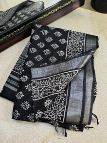 BLACK COTTON PRINTED SAREE