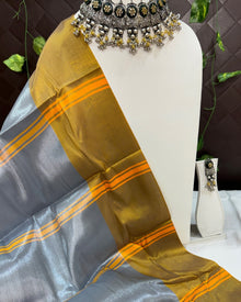 SILVER TISSUE SAREE WITH YELLOW BORDER