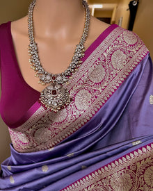 LAVENDER ART SILK SAREE WITH CONTRAST MAGENTA PINK BORDER