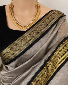 ASH COTTON SILK SAREE WITH BLACK BORDER.