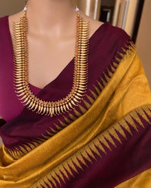 GOLDEN YELLOW TEMPLE BORDER COTTON SILK SAREE