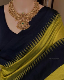 PEAR GREEN COTTON SILK SAREE WITH TEMPLE BORDER