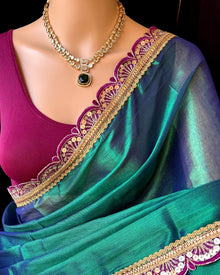 PEACOCK GREEN TISSUE SAREE