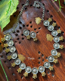 FLORAL OXIDISED SILVER GOLD SHORT NECK PIECE
