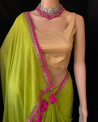 FLUORESCENT GREEN COTTON SAREE