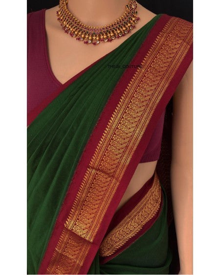 BOTTLE GREEN COTTON SILK SAREE