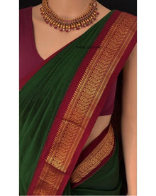 BOTTLE GREEN COTTON SILK SAREE