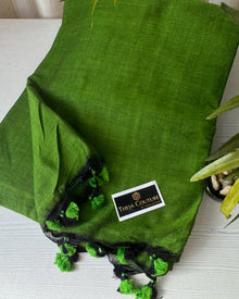 FOREST GREEN PLAIN KHADI COTTON SAREE