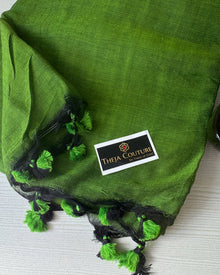 FOREST GREEN PLAIN KHADI COTTON SAREE