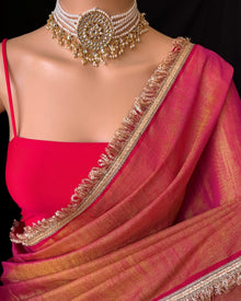 PINK GOLD TISSUE SAREE WITH LACE