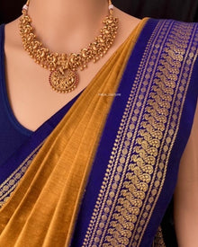 GOLDEN YELLOW  COTON SILK SAREE WITH BLUE BORDER