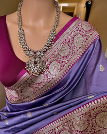 LAVENDER ART SILK SAREE WITH CONTRAST MAGENTA PINK BORDER