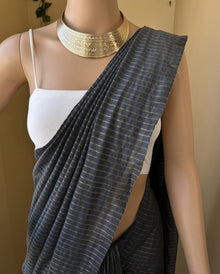 GREY STRIPES COTTON SAREE