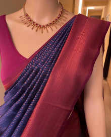 NAVY BLUE ART SILK SAREE WITH MAGENTA BORDER