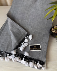 GREY PLAIN KHADI COTTON SAREE