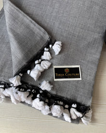 GREY PLAIN KHADI COTTON SAREE