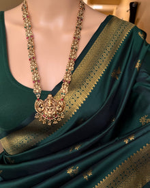 BOTTLE GREEN ART SILK SAREE WITH GOLDEN ZARI SMALL BORDER