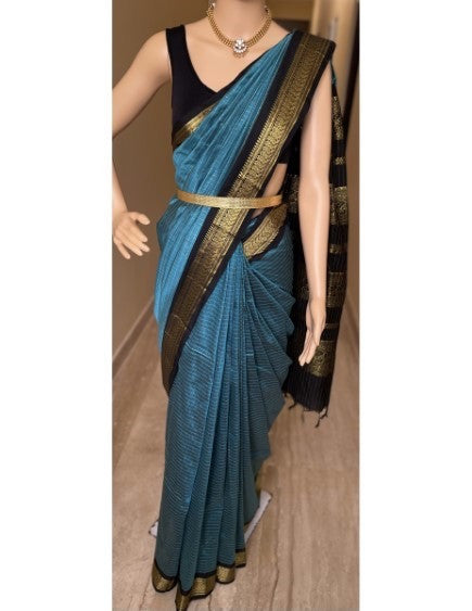 SKY BLUE COTTON SILK SAREE WITH CHECKS