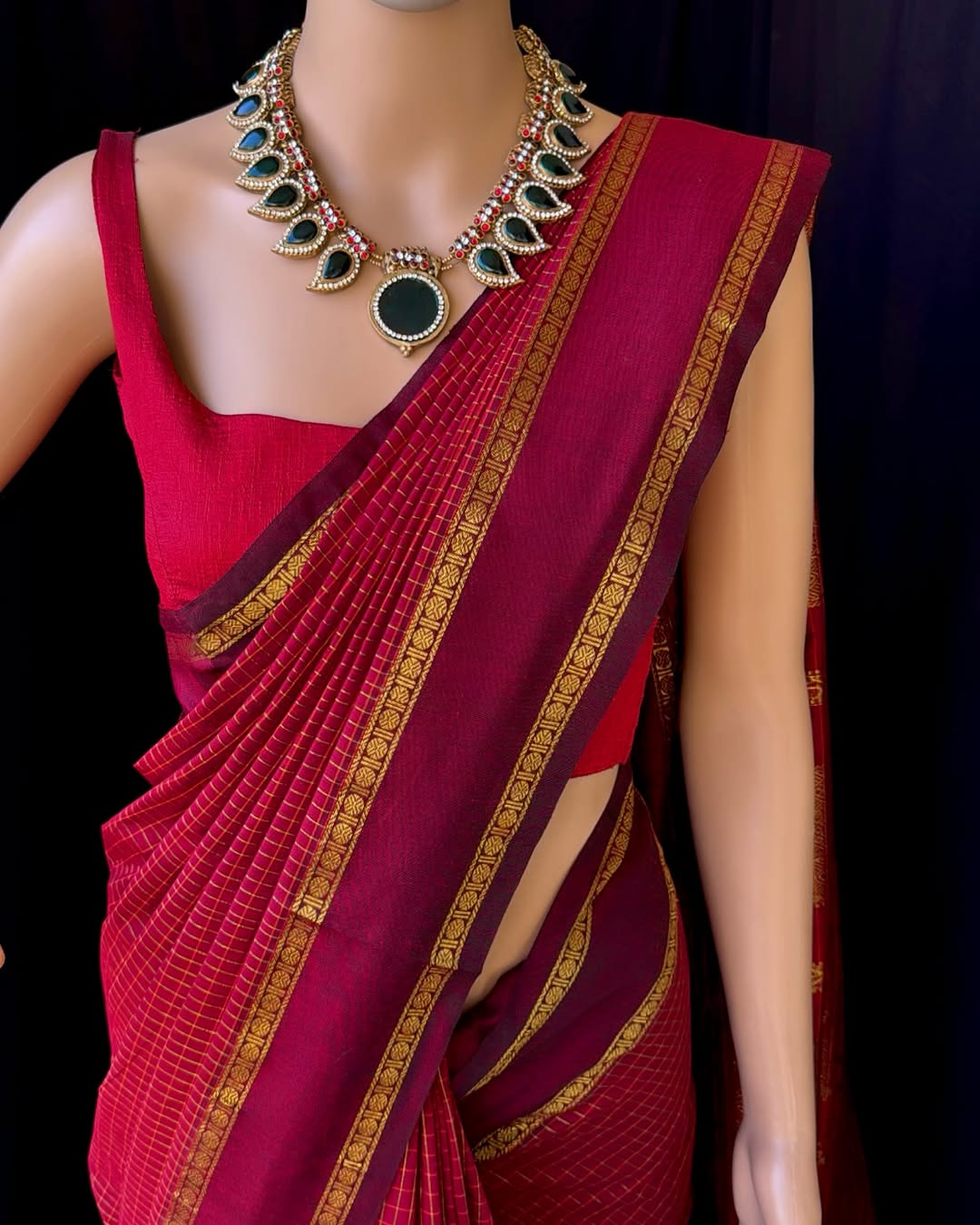 REDDISH MARRON KATTAM COTTON SAREE RUDRAKSHA BORDER
