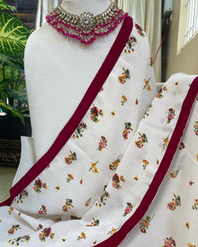 WHITE FLORAL GEORGETTE SAREE