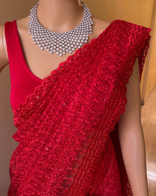 RED NET SAREE