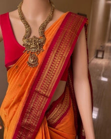 MANGO YELLOW COTTON SILK SAREE WITH RED BORDER
