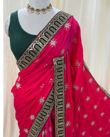 Pink Malai Silk With Sequence Lace