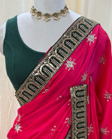Pink Malai Silk With Sequence Lace