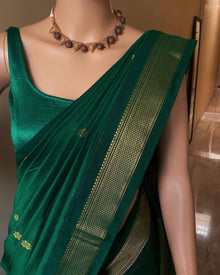 Bottle green cotton silk full butta saree