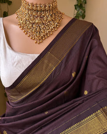 Coffee brown cotton silk full butta saree