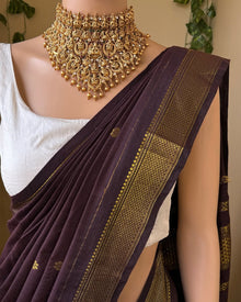 Coffee brown cotton silk full butta saree