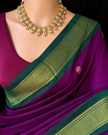 MAGENTA FULL BUTTA COTTON SILK SAREE WITH GREEN BORDER