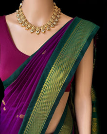 MAGENTA FULL BUTTA COTTON SILK SAREE WITH GREEN BORDER