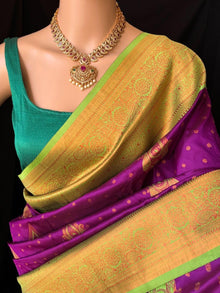 MAGENTA ART SILK SAREE WITH PEAR GREEN