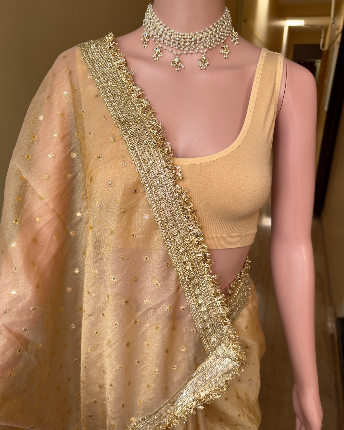 Chickoo gold chiffon saree