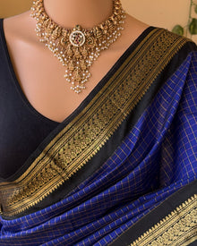PEPSI BLUE CHECKS COTTON SILK SAREE WITH BLACK BORDER
