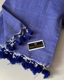 INK BLUE PLAIN KHADI COTTON SAREE