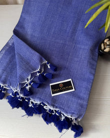 INK BLUE PLAIN KHADI COTTON SAREE