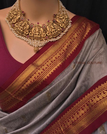 ASH COTTON SILK SAREE WITH MANGO BORDER.